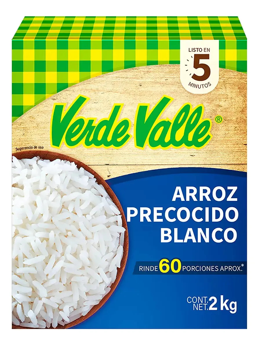 Arroz Blanco Verde Valle Precocido 2 Kg Rinde 60 Porciones