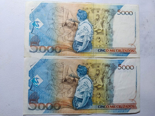 2 Notas Cédulas 5000 Mil Cruzados 1988 Com Carimbo Ótim (Usado)