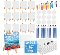 Comprar Nuhexry 24 Lienzo Para Pintar Y 12 Caballetes Para Pintar, Mini Kit De Pintura Al Óleo, Pinceles, Paletas Y Pinturas, Blancos Algodón Bastidores Para Pintar Pare Casa,escuela,fiesta De Artística
