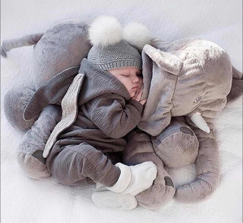 Imagen 4 de 6 de Peluche Gigante Elefante Gris Almohada Bebe Suave Y Liviano