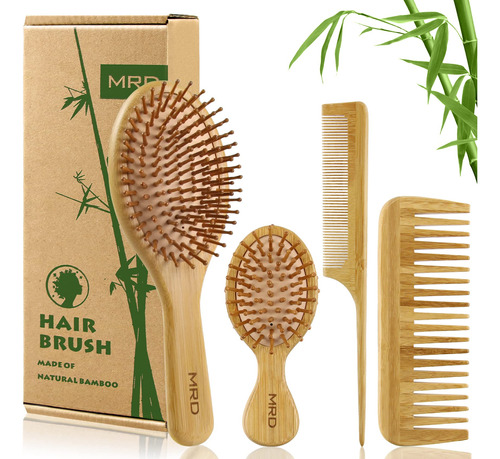 Mrd Juego De Cepillos Para El Cabello, Peine De Bambu Natura