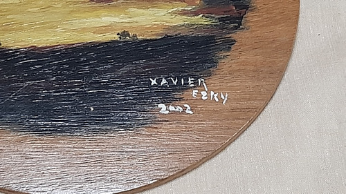 Cuadro Pintura Oleo Antiguo Paisaje Sobre Madera Firmado (Usado)