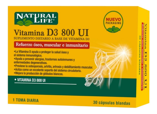  Vitamina D3 800 Ui X 30 Capsulas Blandas Natural Life