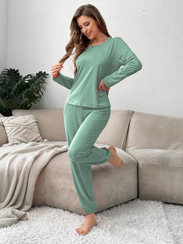 Conjunto De Pijama De Manga Larga Con Pantalones Deportivos