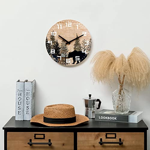 Reloj De Pared Rústico De Oso Silencioso Y Sin Tictac 30 C