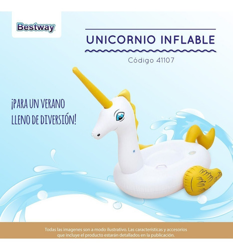 Imagen 3 de 5 de Inflable Unicornio Gigante 2,20 M Bestway Pileta 41107 Pce