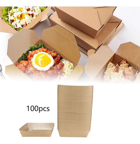 100x Kraft Papel Bandejas De Comida Recipiente De Bocadillos