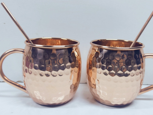 Imagen 4 de 4 de 2 Vasos De Cobre + 2 Bombilla De Cobre Artesanía Chilena