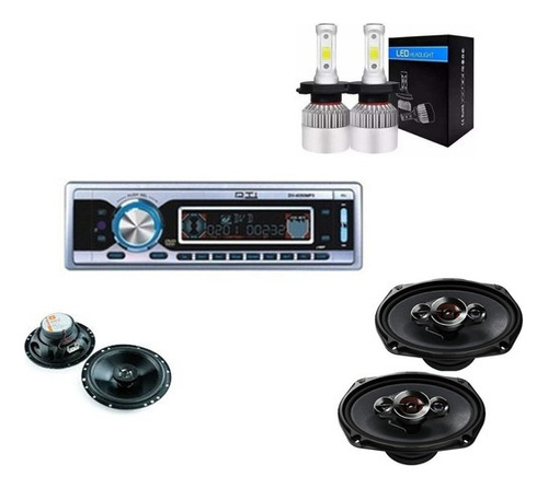 Combo De Cornetas Reproductores Audio Car Luces Iluminación