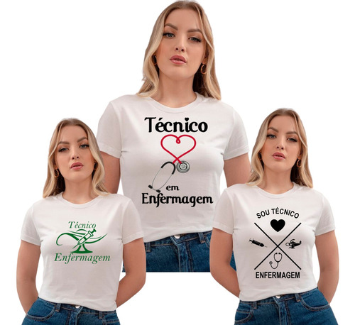 Kit Com 3 Baby Look Feminina Tecnico Em Enfermagem