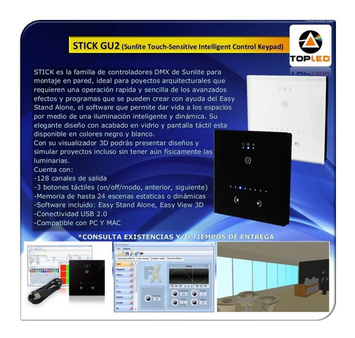 Interfaz De Pared Dmx Stick Gu2 Sunlite Pantalla Táctil @tl