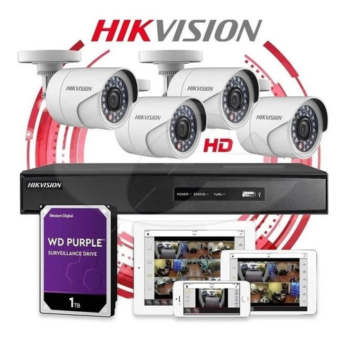 Kit Hikvision Full Hd Dvr 4ch + 4 Camaras + 1tb