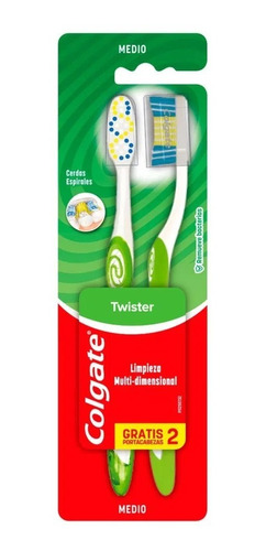 Colgate Twister Cepillo Dental Medio Con Capuchón 2 Unidades