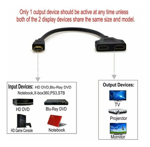 Imagen 2 de 8 de Adaptador Divisor Splitter Hdmi 1x2