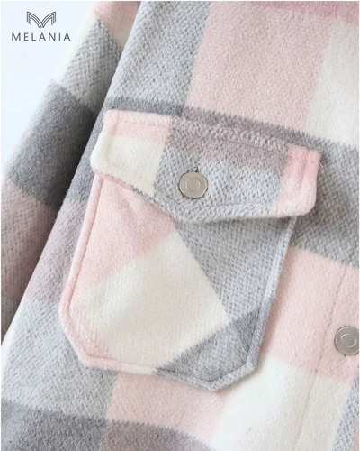 Imagen 3 de 5 de Sobrecamisa Abrigo Tartan Mujer Moda Tendencia Chaqueta Ropa