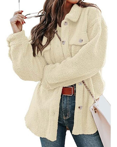 Chaqueta Mujer Solapa Camisera Chaqueta Teddy Polar