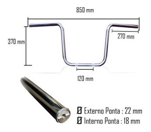 Imagem 2 de 4 de Guidão Seca Suvaco Cromado 37cm 22mm 7/8 Universal Moto
