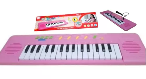 Teclado Infantil Rosa Com Microfone - Musical Resistente