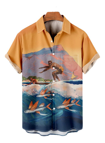 Camisa Hawaiana Unisex Con Estampado De Surf, Camisa De Play