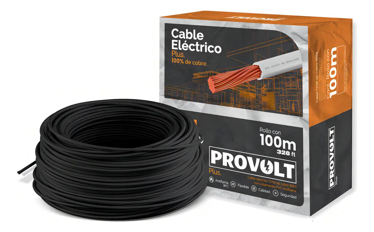 Cable Eléctrico THW Calibre 10 100% Cobre 100M Negro - Provolt Plus