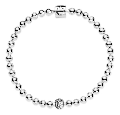 Brazalete Pandora De Cuentas Y Pavé Plata Ale S925 Largo 21 Cm