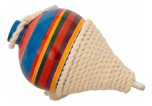 6 Trompos De Madera Artesanal Con Cuerda Colorido