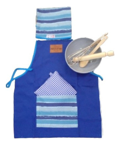 Delantal Infantil Kit De Cocina Manos A La Masa Color Azul Diseño de la tela delantal con kit de cocina