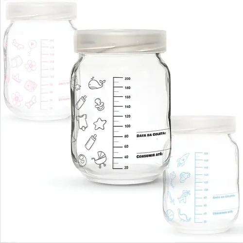 6 potes de vidro para leite materno · 200ml