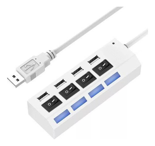 Hub Usb 4 Puertos 2.0 Multipilicador Switch Luz Adaptador Color Blanco
