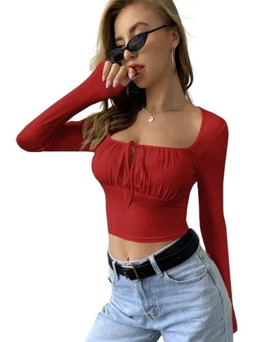 nosotros Amarillento Altoparlante Crop Top Manga Larga | MercadoLibre 📦