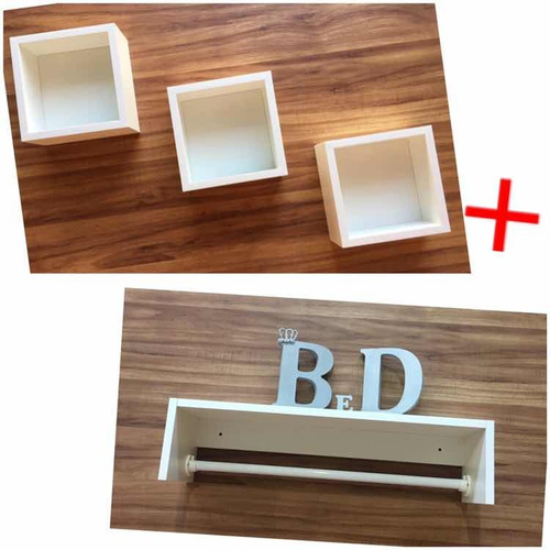 Kit Decoração Quarto De Bebê 4 Peças Nicho E Prateleira Mdf