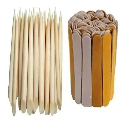 Kit 100 Mini Lixas De Unha + 100 Palitos Manicure Higibras