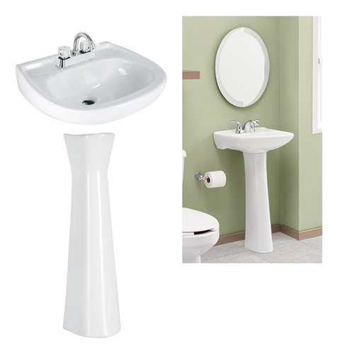 Lavabo Blanco Con Pedestal Y Mezcladora Abs Baño Ceramica