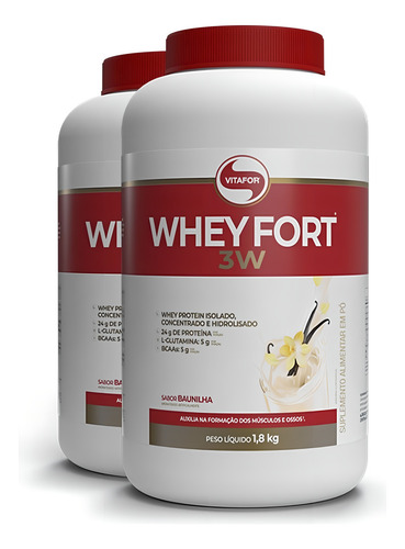 Kit 2 Whey Fort 3w Vitafor Baunilha 1800g