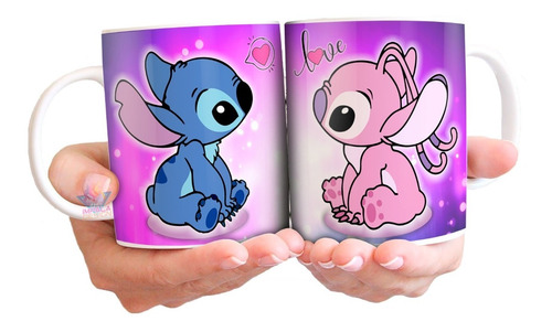 Taza Cerámica Stitch Angel Love Amor Lilo Corazón