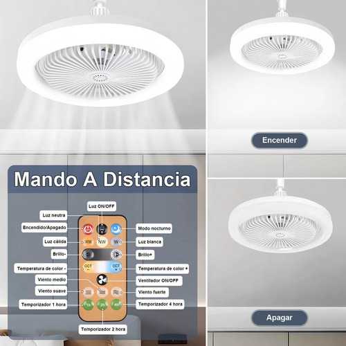 Ventilador De Techo Con Luz Led Y Mando A Distancia 2 Piezas 60hz Blanco Plástico 5