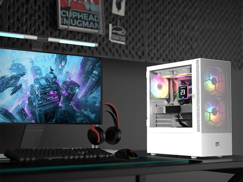 Chasis Gamer Blanco Xyz Airone 200 Panel Mesh, X5 Argb Fans