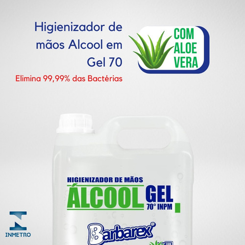 Álcool em Gel 70% Elimina 99,9% com Aloe Vera 4,5kg Barbarex