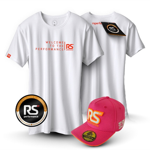 Kit Camiseta Feminina Rs Performance Grife Branca+ Boné Rosa