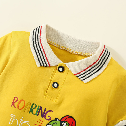 Conjunto De 2 Piezas De Algodón Con Estampado De Dinosaurio Amarillo 9-12 M