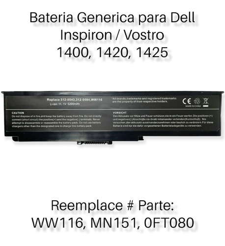 Bateria Generica Nueva Para Laptop Dell Inspiron/vostro 1400