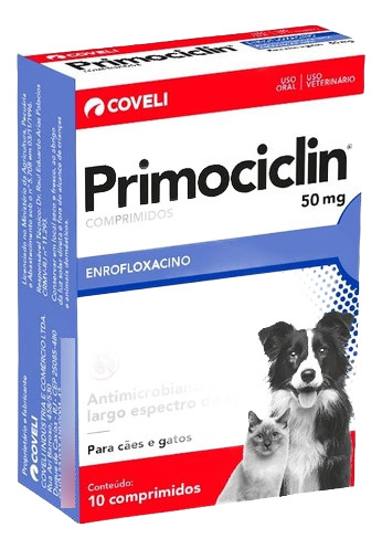 Primociclin 50mg Antimicrobiano Coveli Para Cães - 10 Comp