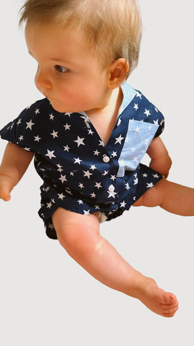 Pijama Infantil Algodón Verano Estrellas Tonos Azules