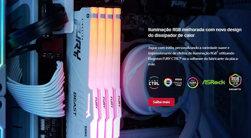 Memória Pc Ddr5 16gb 5600mhz Fury Beast Rgb Kf556c40bba-16