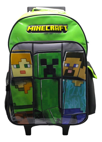 Nueva Mochila Cresko 18'' Con Carrito Carro Ruedas Minecraft