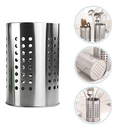 Cilindro Porta Cubiertos Escurridor Acero Inoxidable Cuchara Plateado