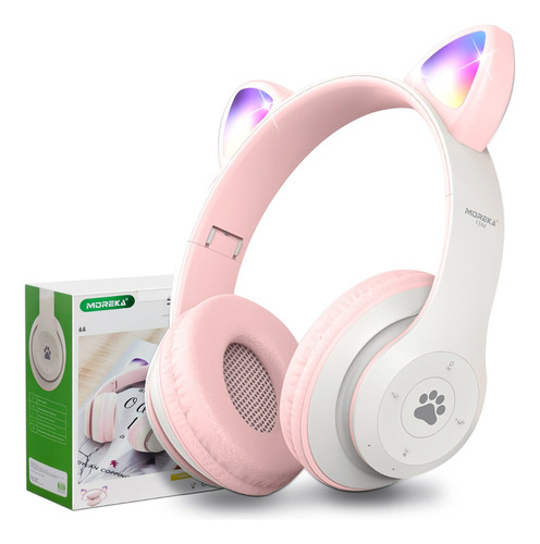 Audifonos Orejas De Gato Bluetooth 5.1 Led Diadema Ninos Color Blanco