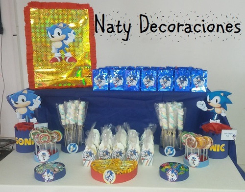 Mesa De Golosinas Sonic 15 Niños Con Piñata De Regalo!