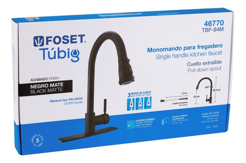 Monomando Para Fregadero Cuello Extraible Negro, Foset 46770