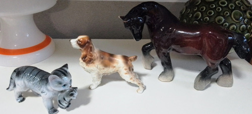 Lote De Figuras Cerámica Animales Perro, Gato, Caballo 